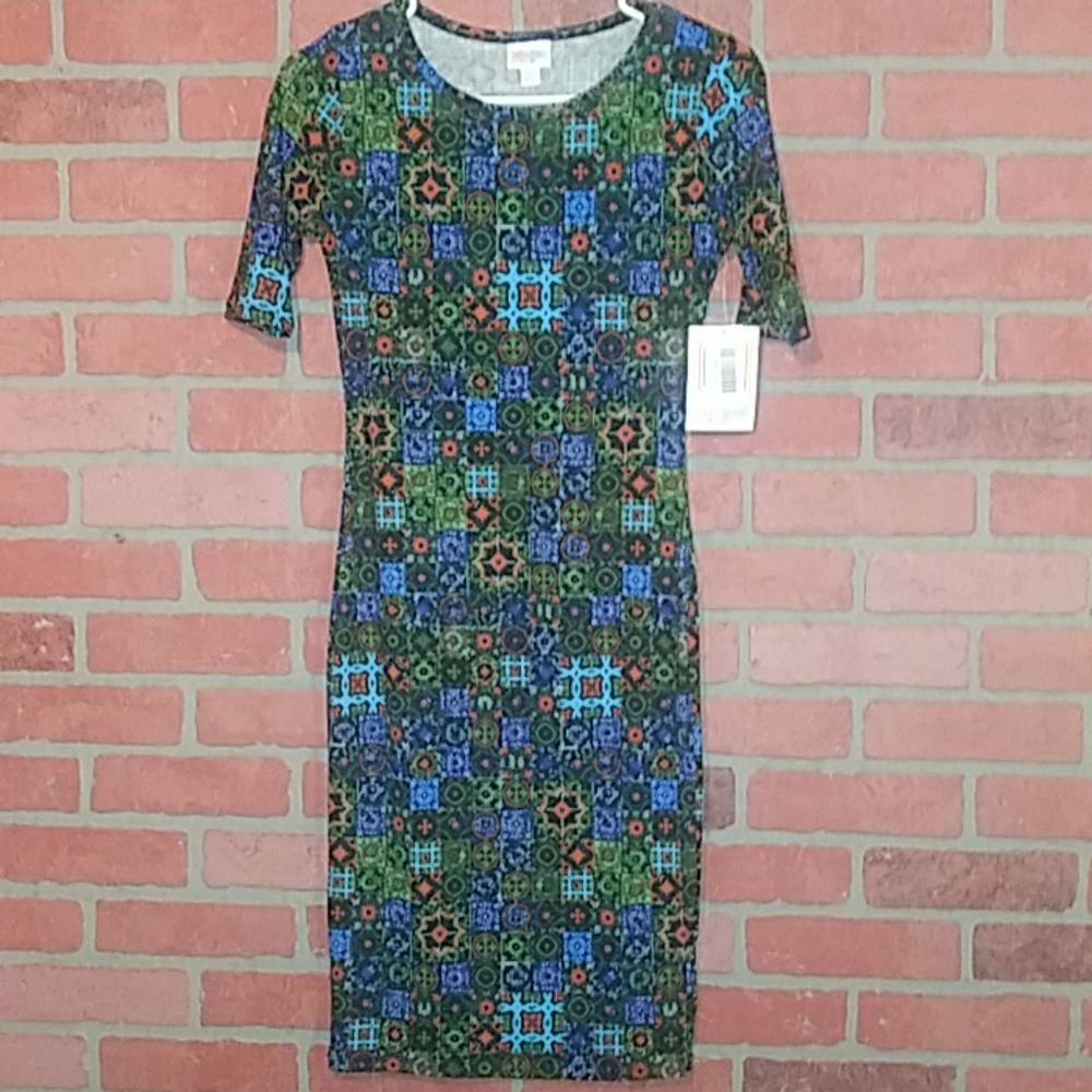 NWT LuLaRoe Julia dress XXS pattern blue green